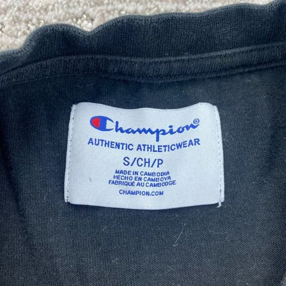 Champion Shirt Men Small S Black Long Sleeve T-Shirt Spell Out Activewear Sports - Picture 4 of 8